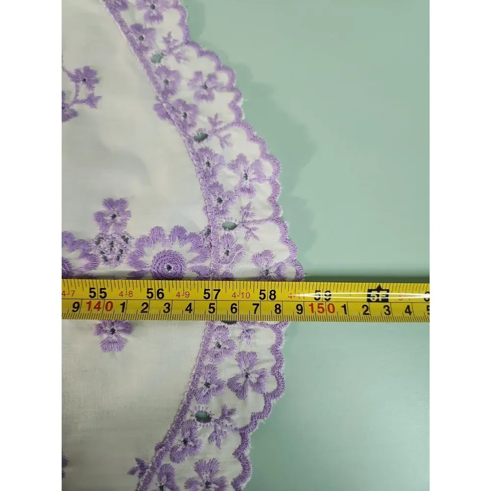 Vintage Embroidered Dresser Scarf 59x15 Purple Floral Cutwork Table Runner